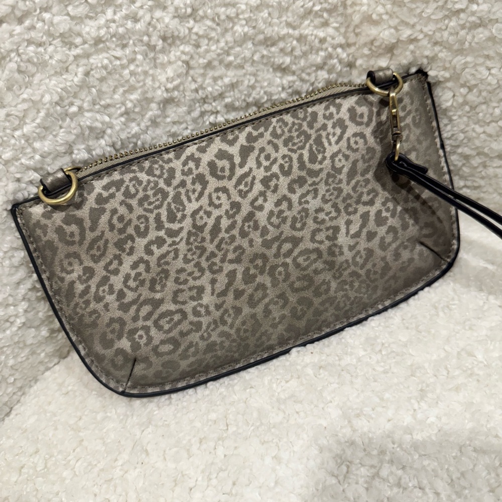 Joy Susan Mini Crossbody Wristlet Clutch Silver/Gray Muted Leopard Print